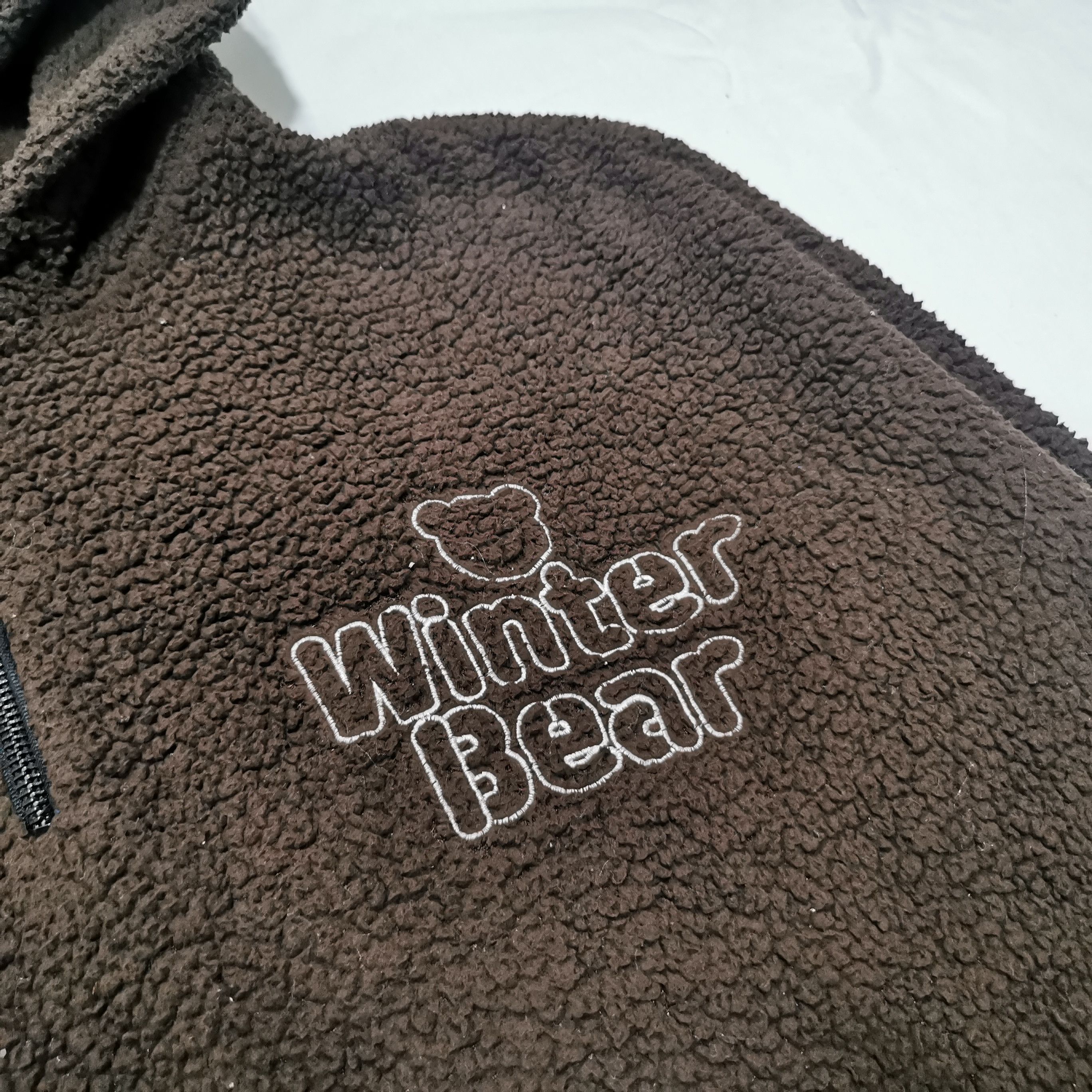 Vintage Cute Winter Bear Fleece Half Zipper Hoodie - 2
