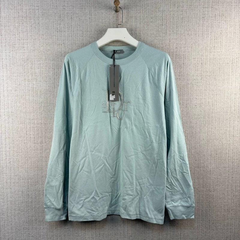 Dior x ERL Long-Sleeve T-Shirt with Silver-Thread Glitter Embroidered Logo - 1