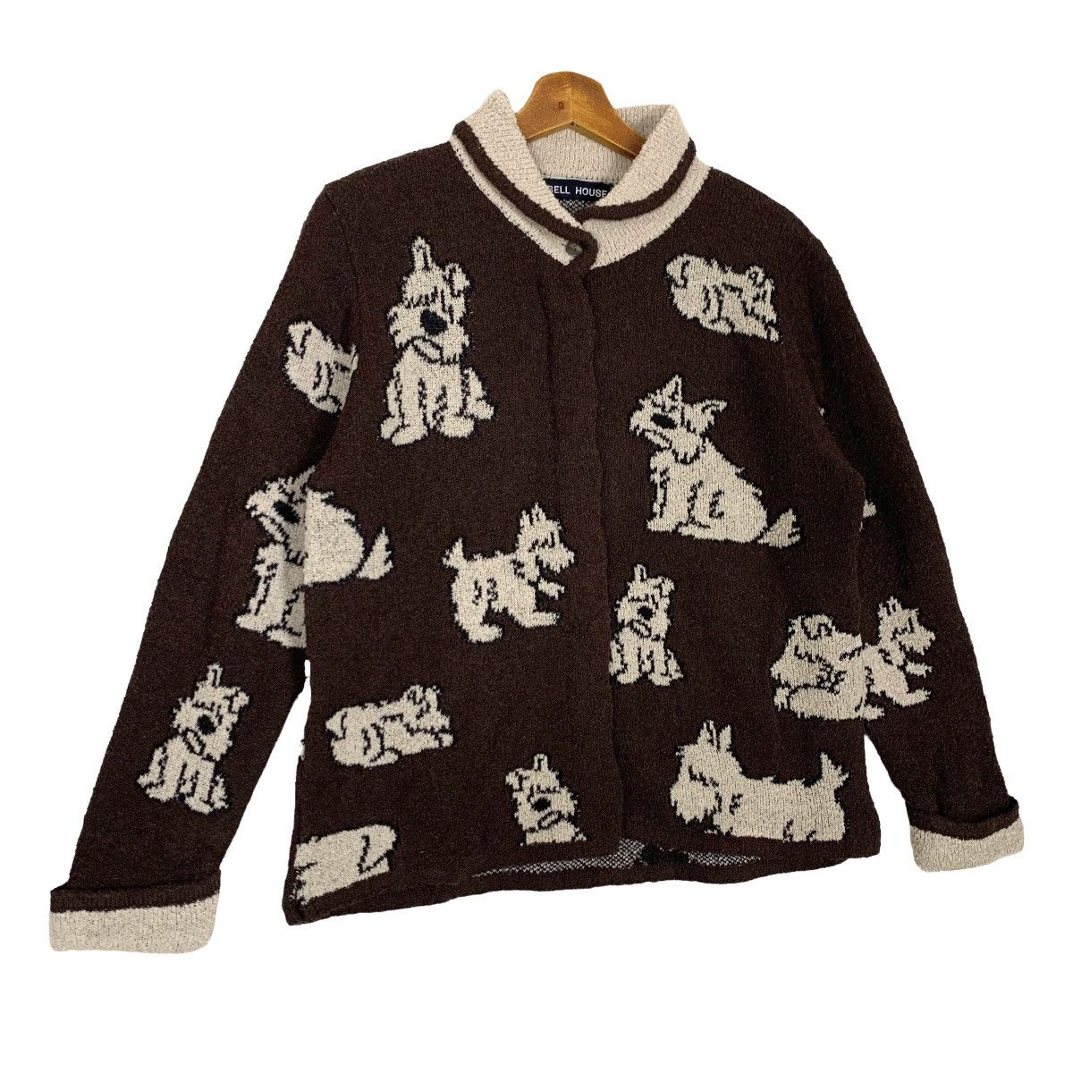 Japanese Brand - Vintage Bell House Puppy Dog All Over Print Knit Cardigan - 3