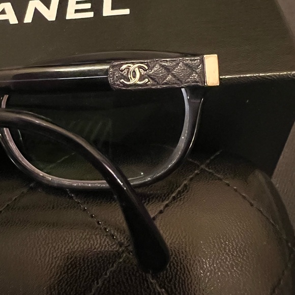 Chanel Navy Blue Silver Logo 3236-Q c.1390 53mm Frames Glasses Italy Leather EUC - 5