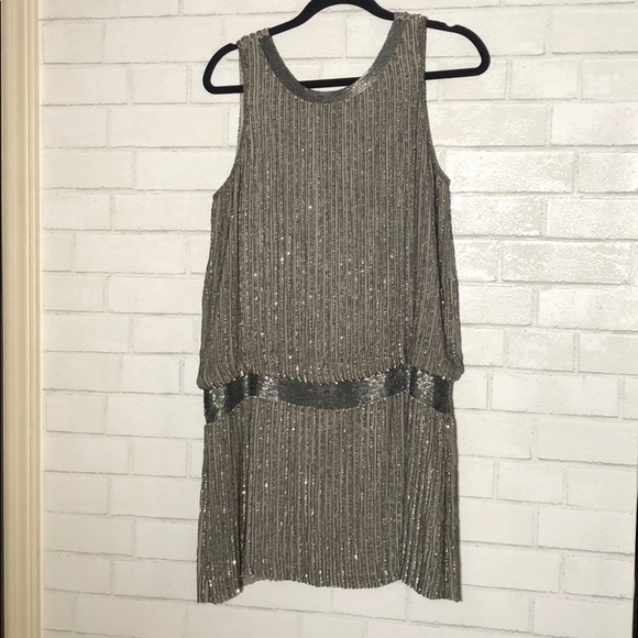 Parker Silver Gatsby Style Dress Sequin + Beaded - 4