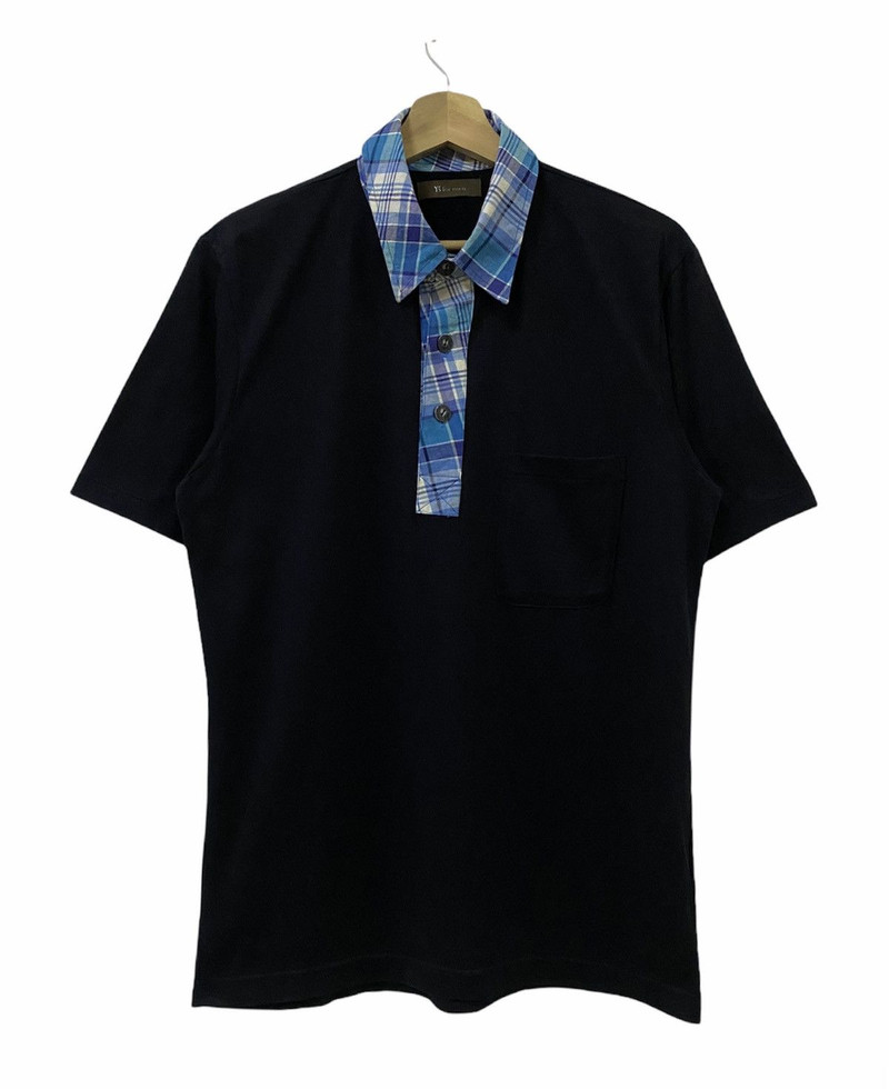 Vtg🔥Yohji Yamamoto Plaid Neck Polo Shirt Made in Japan - 1