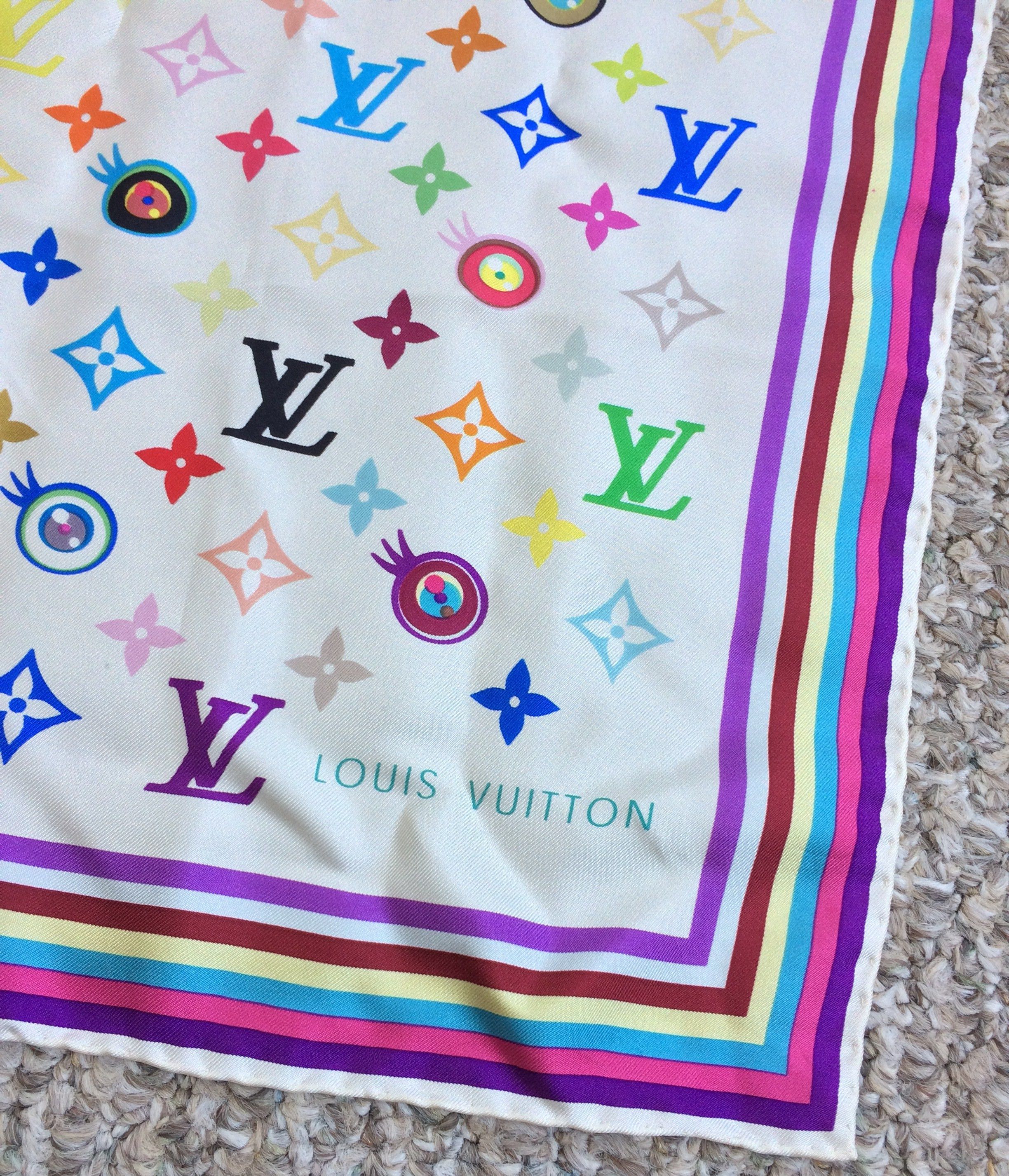 S/S 2003 Vuitton Murakami Multicolor Monogram Silk Scarf - 4