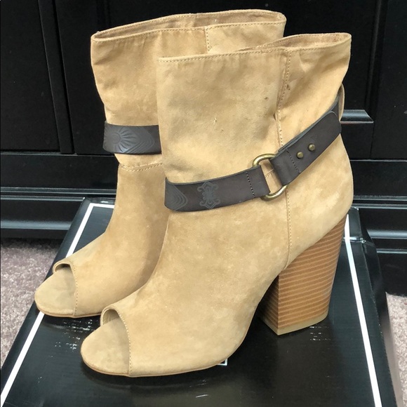 Mia Lysa Peeptoe Suede Ankle Booties - 1