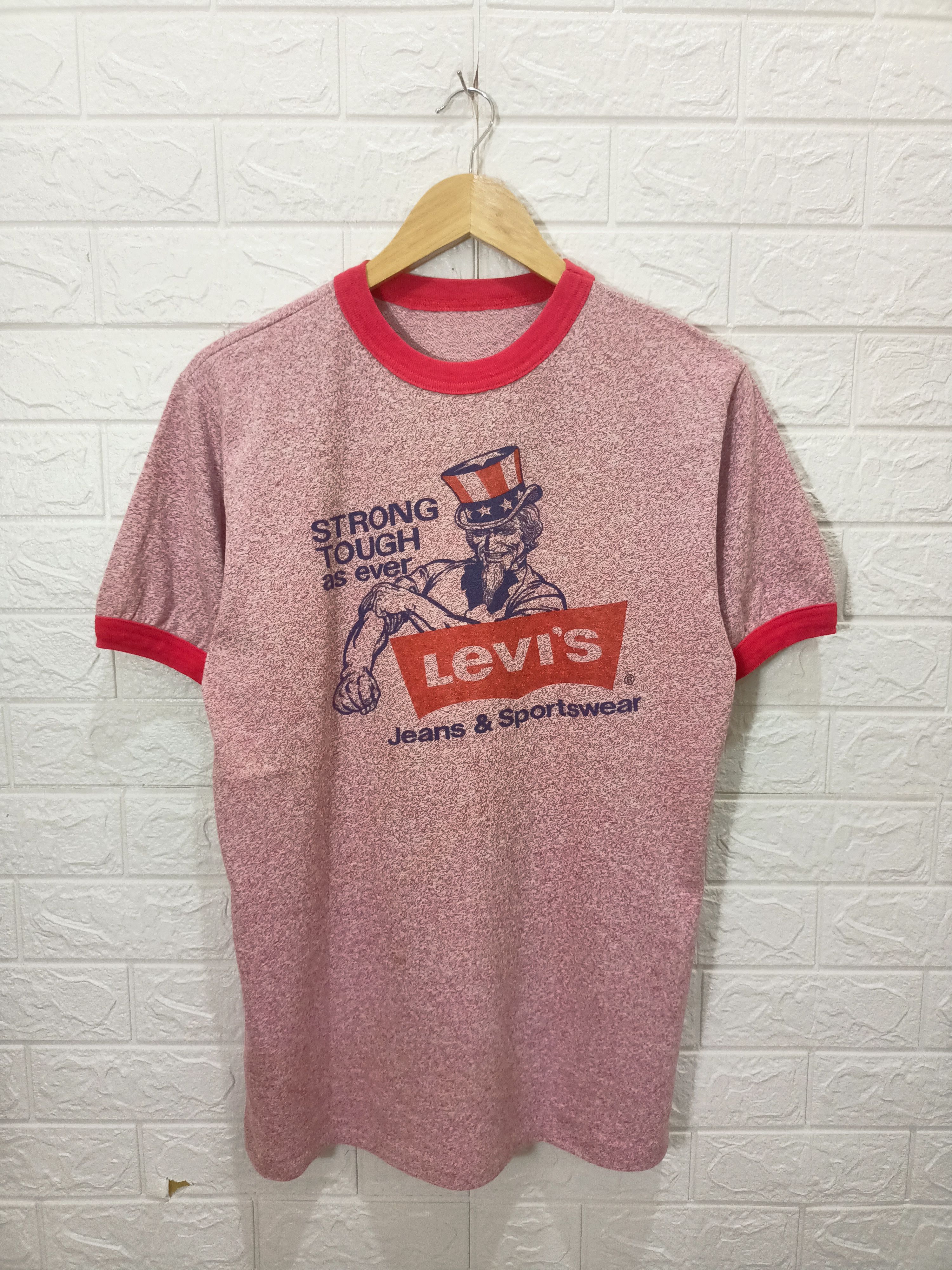 Rare Vintage 80s LEVIS Uncle Sam Strong Tough Printed Tee - 2