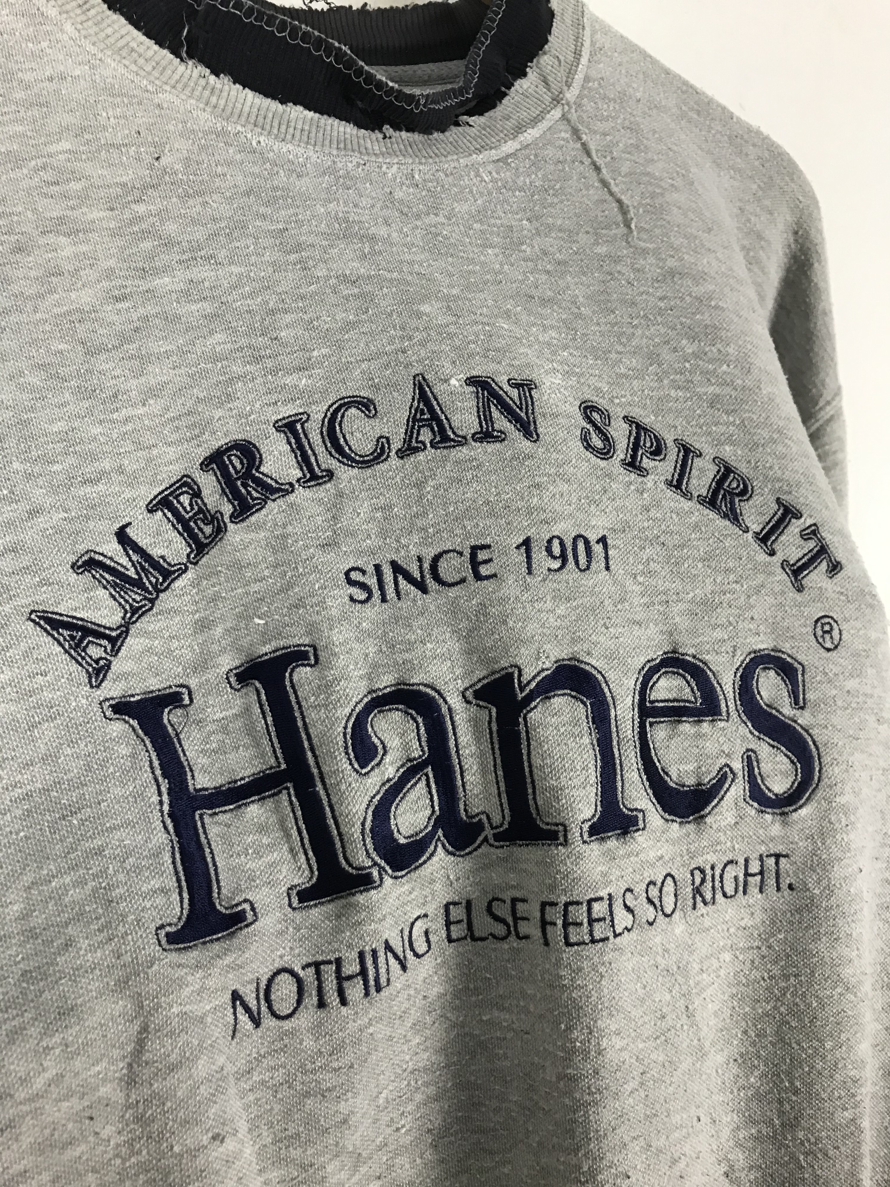 Vintage - Distressed Hanes Grey Embroidery Big Logo Sweatshirt #2400 - 9