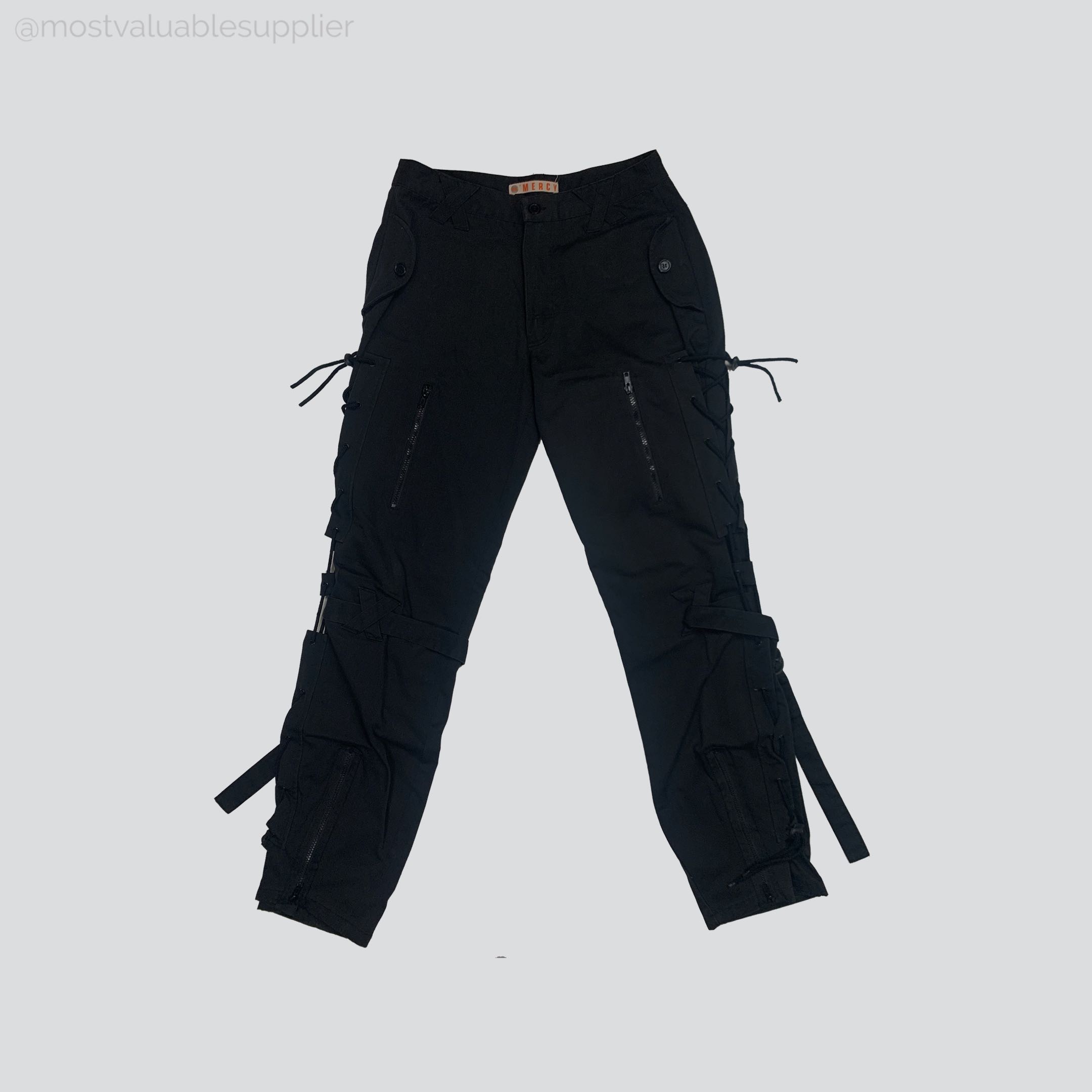 Vintage Mercy Men Pants Women Japanese Style Pants Techwear Lace Up Pants Size M Y2K Pants Hypebeast Pants Streetwear - 1
