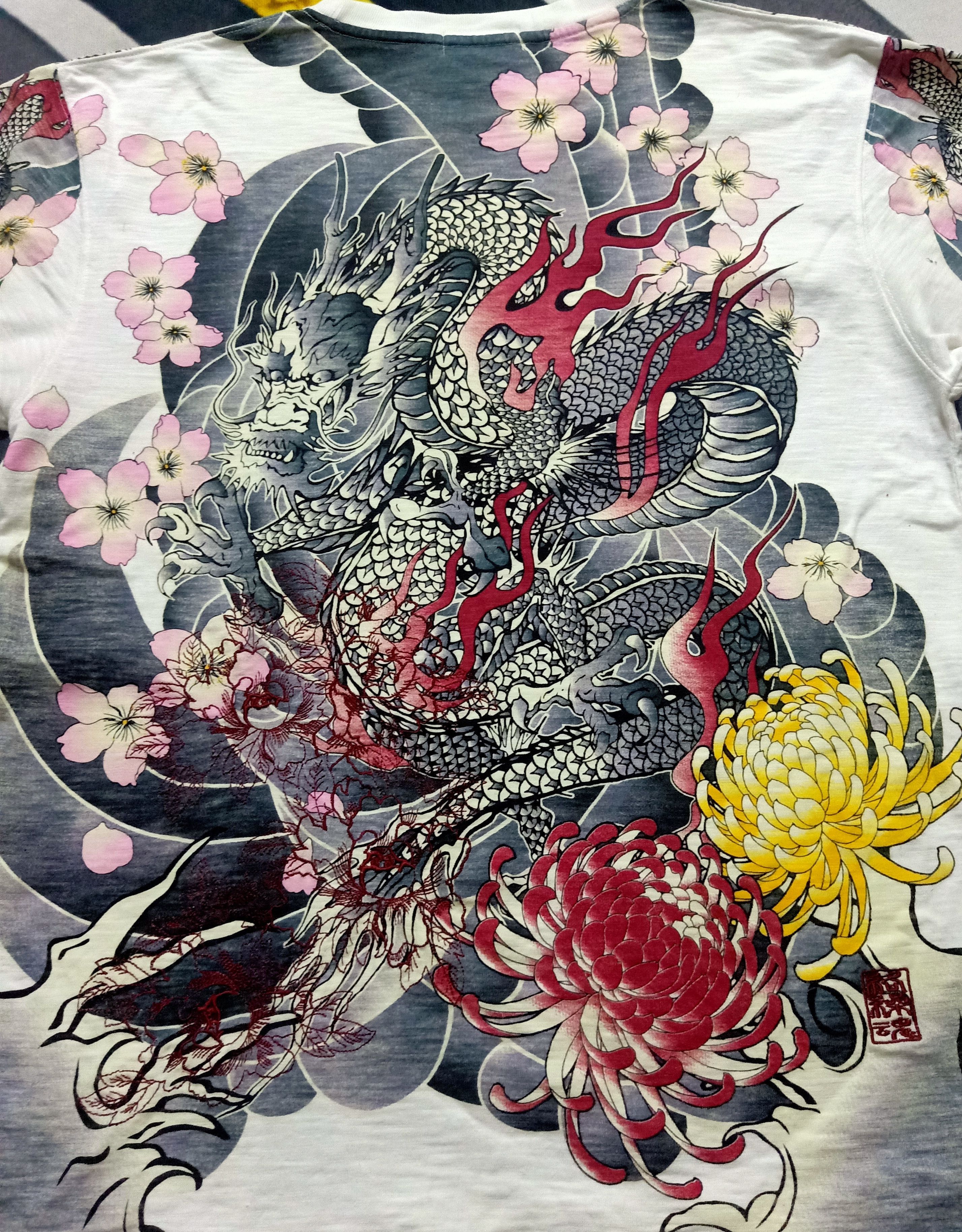 Designer - KARAKURI TAMASHII Dragon embroidery motive Distressed shirt - 2