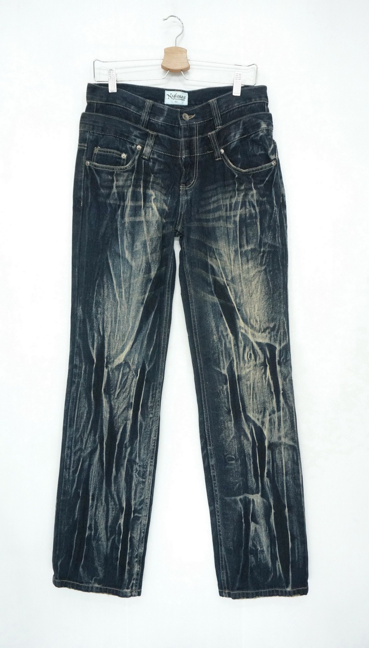 Vintage - Rare Vtg NYLAUS Double waist Acid Wash Spellout Emb Jeans - 3