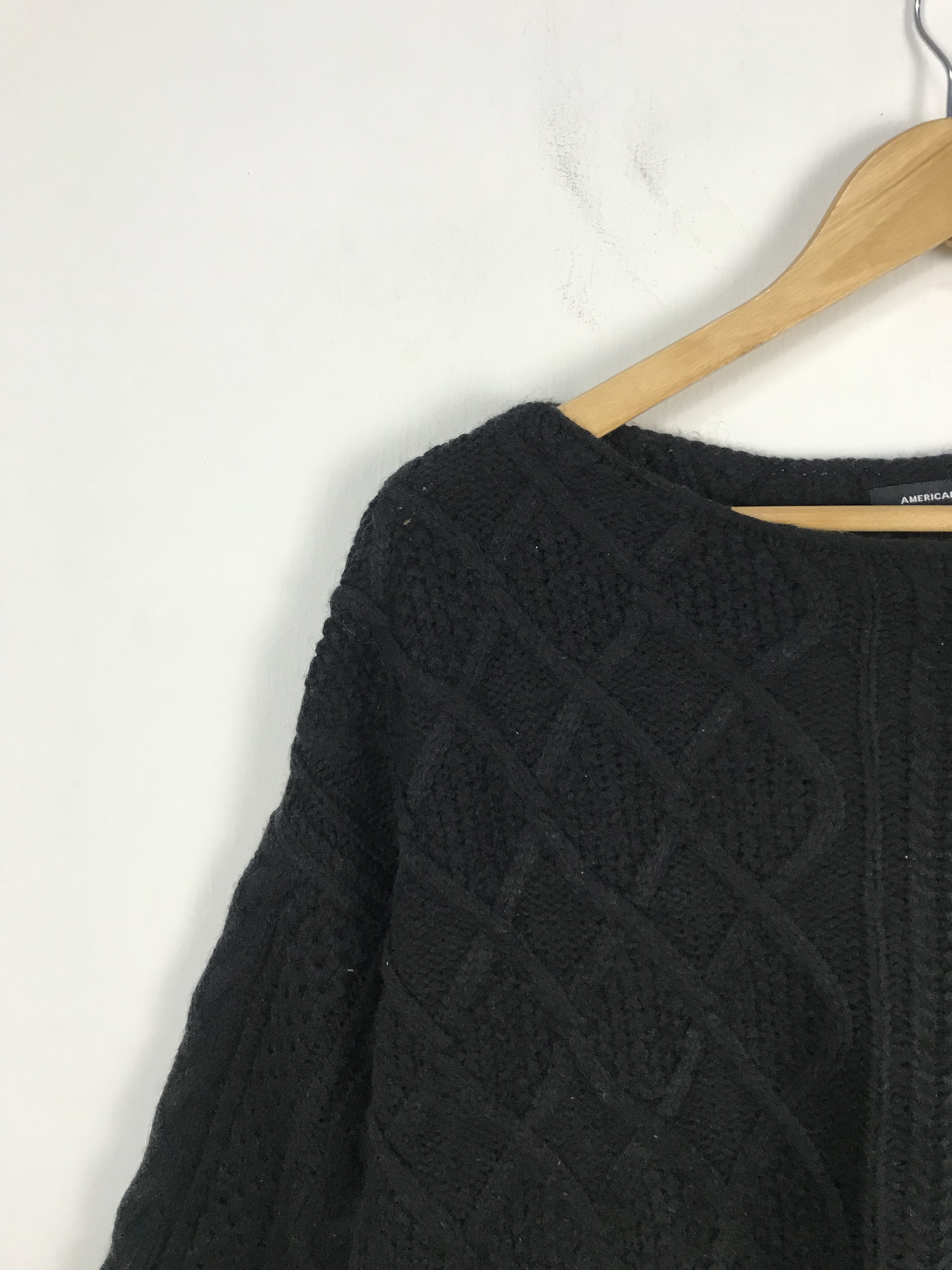 Japanese Brand - American Holic Black Giant Braid Cable Knit Sweater #3034 - 4