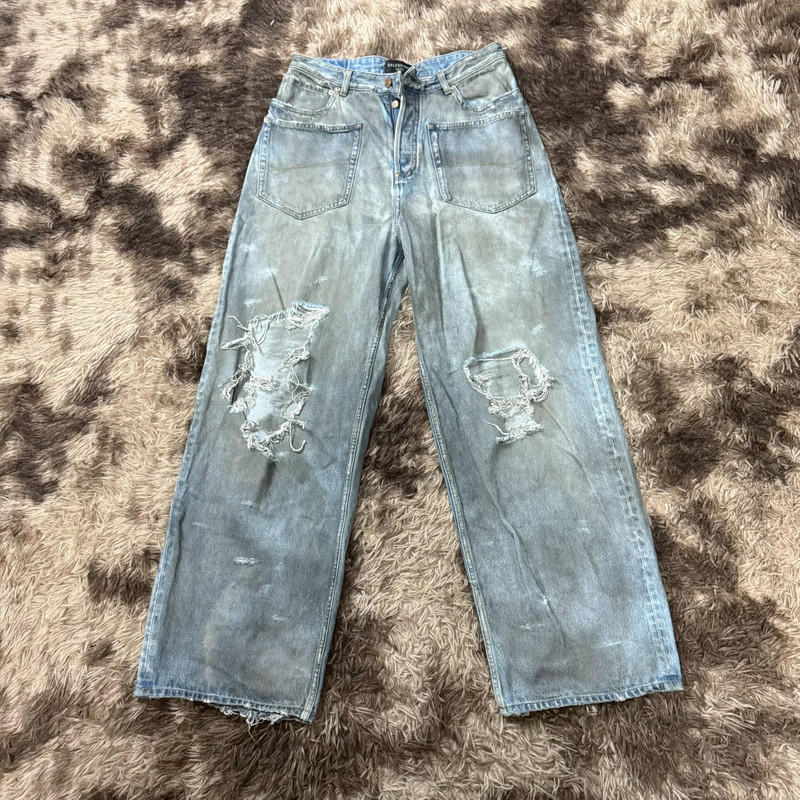 Balenciaga 23SS distressed mud-wash denim baggy jeans  - 1