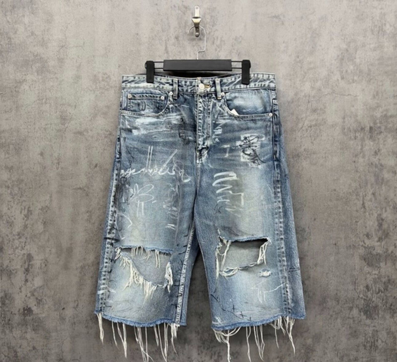 Balenciaga Graffiti-Washed Distressed Cropped Jeans - 1