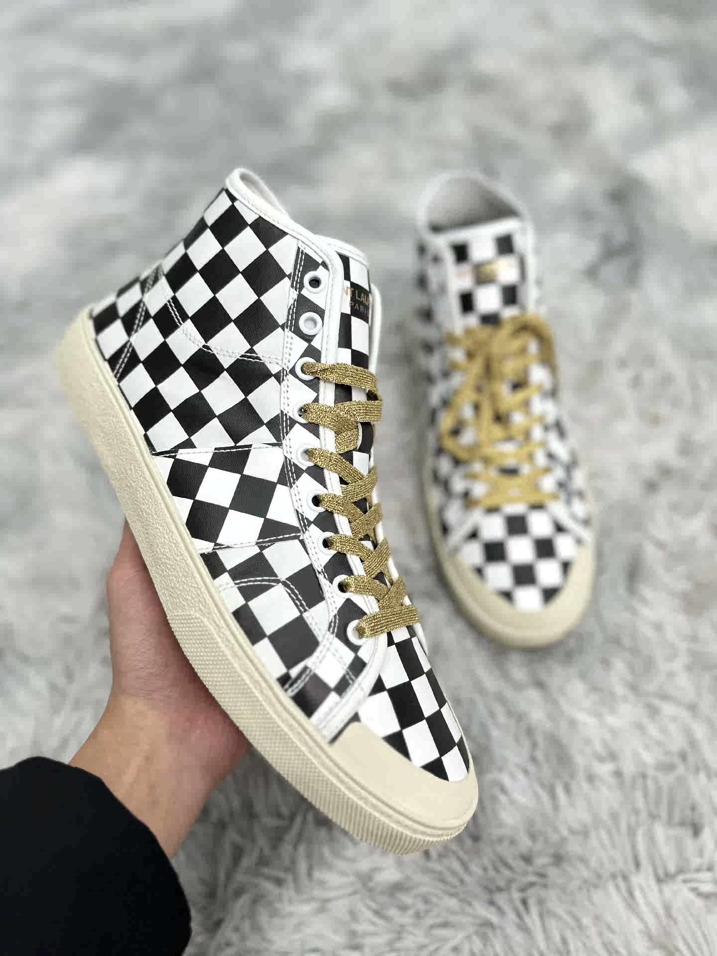 Saint Laurent SLP Checkered High-Top Sneakers - 1