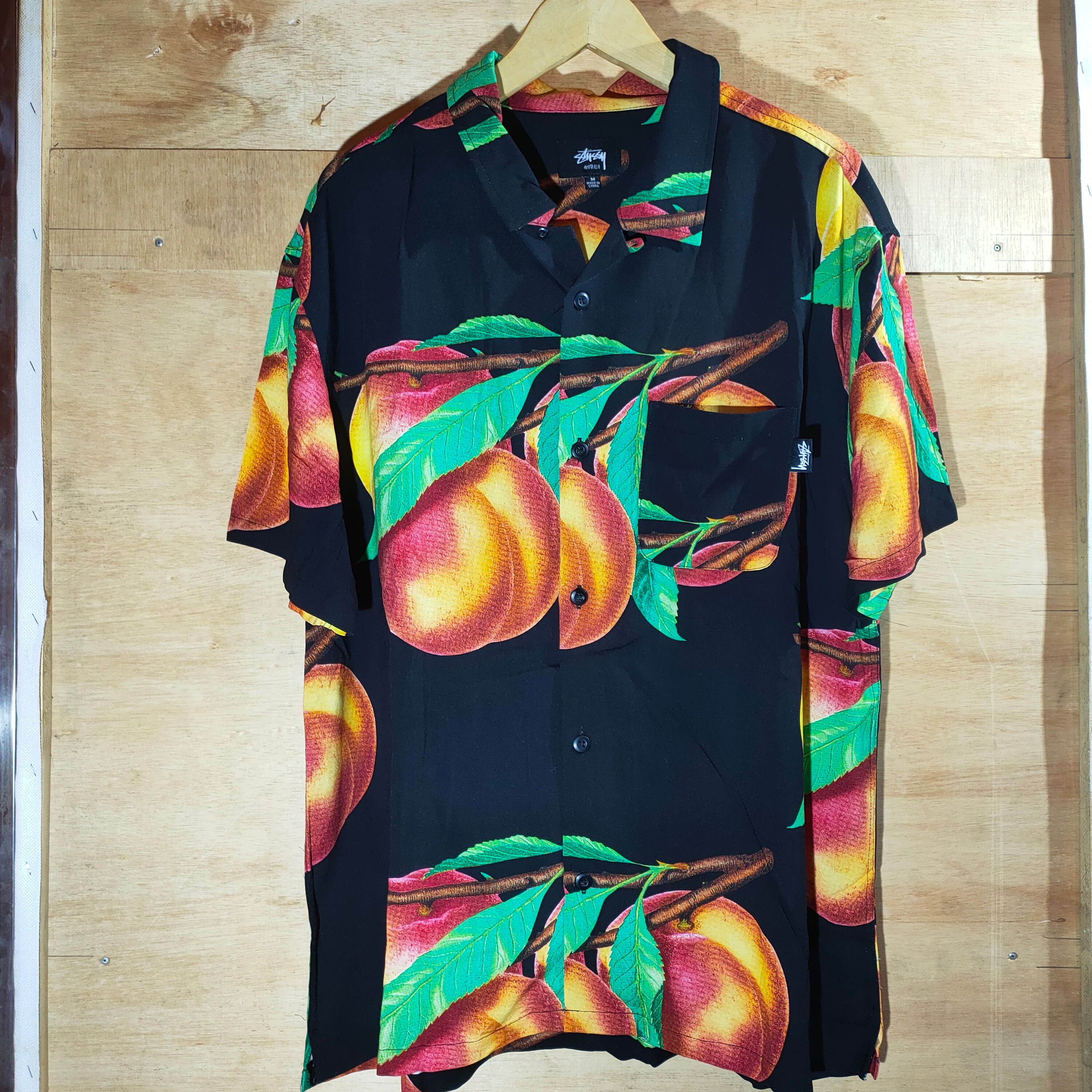 Stussy Peach Pattern Shirt Rayon Black - 1