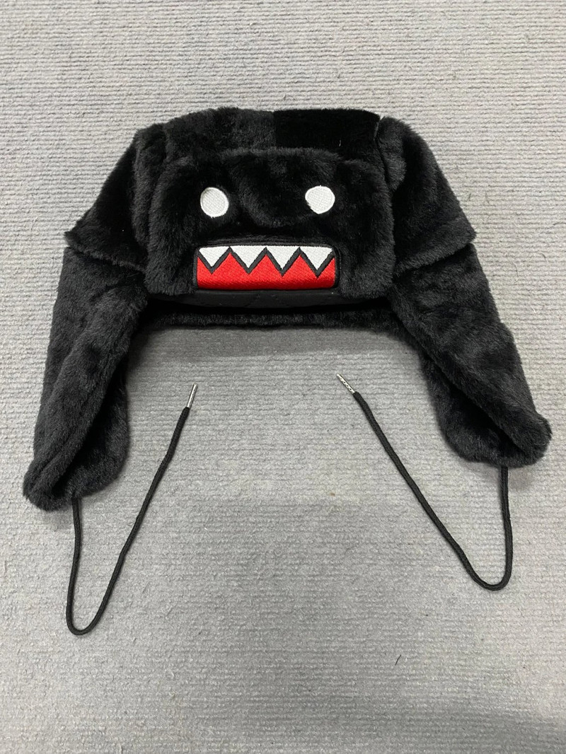 Japanese Cartoon Anime Domo Kun Ushanka Black Hat Cute Y2K Warm Winter Hat - 1