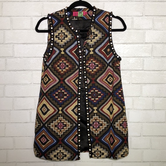 Boohoo - Vintage Style Embellished Tapestry Long Vest - 1