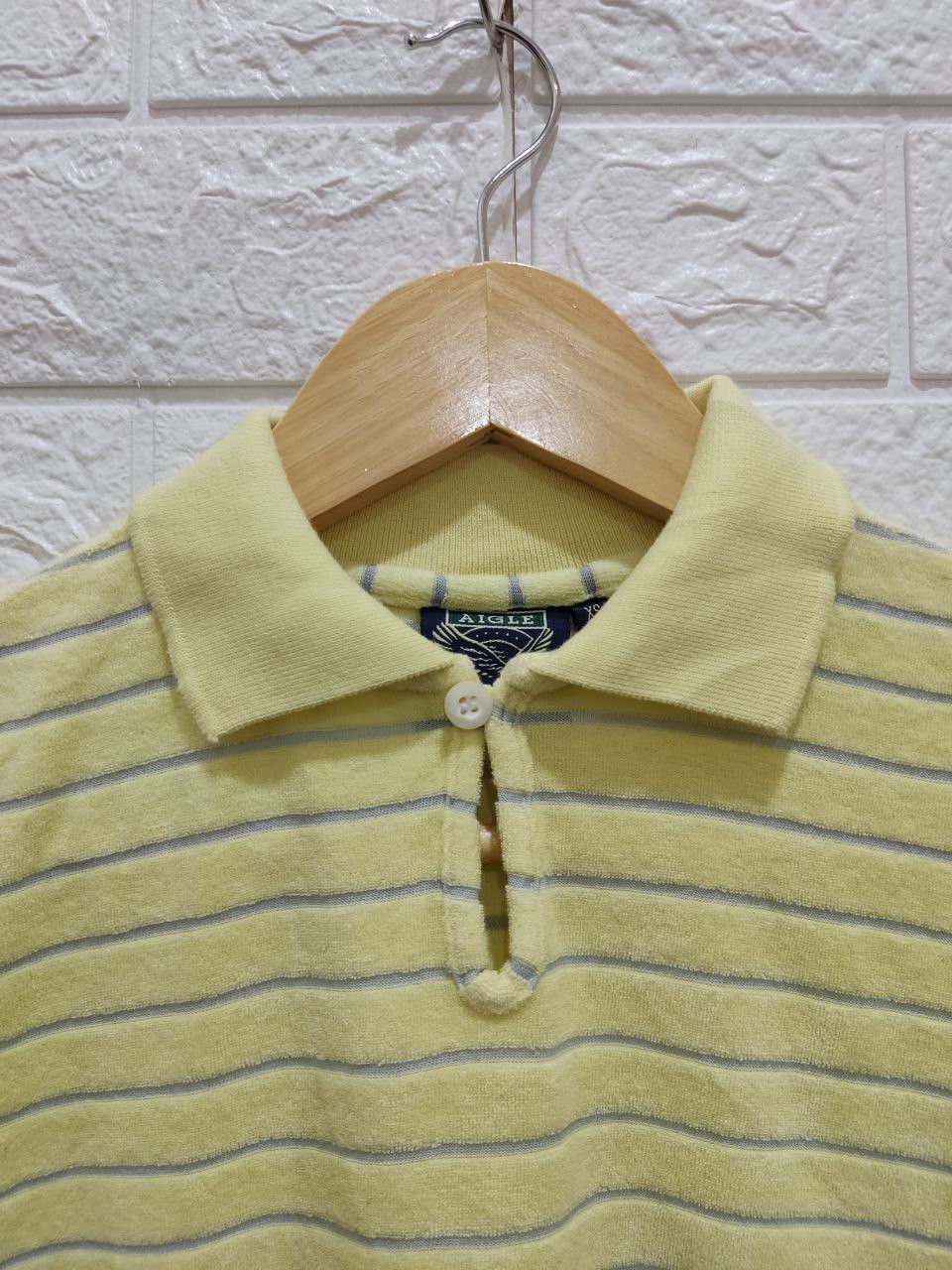 Vintage - Aigle Yellow Striped Made in Japan Polo Tee - 5