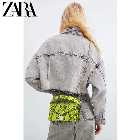 Zara Neon Animal Reptile Snake Print Mini City Bag - 2