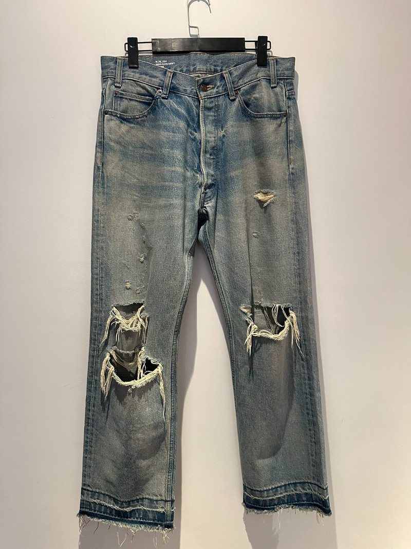 Celine Wesley ice blue knife-cut distressed vintage jeans - 1