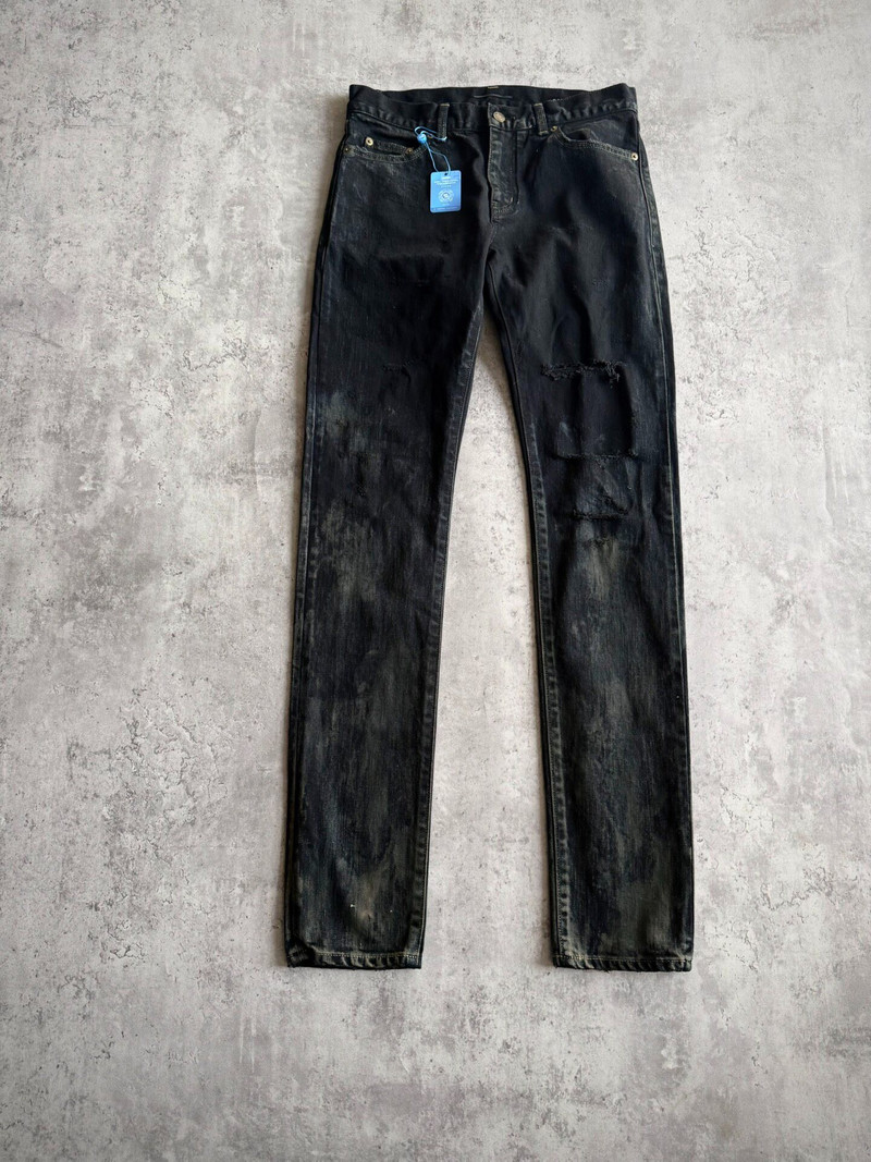 Saint Laurent Paris AW16 D02 Heavy Distressed Oil Stain Decay Denim Jeans by Hedi Slimane - 1