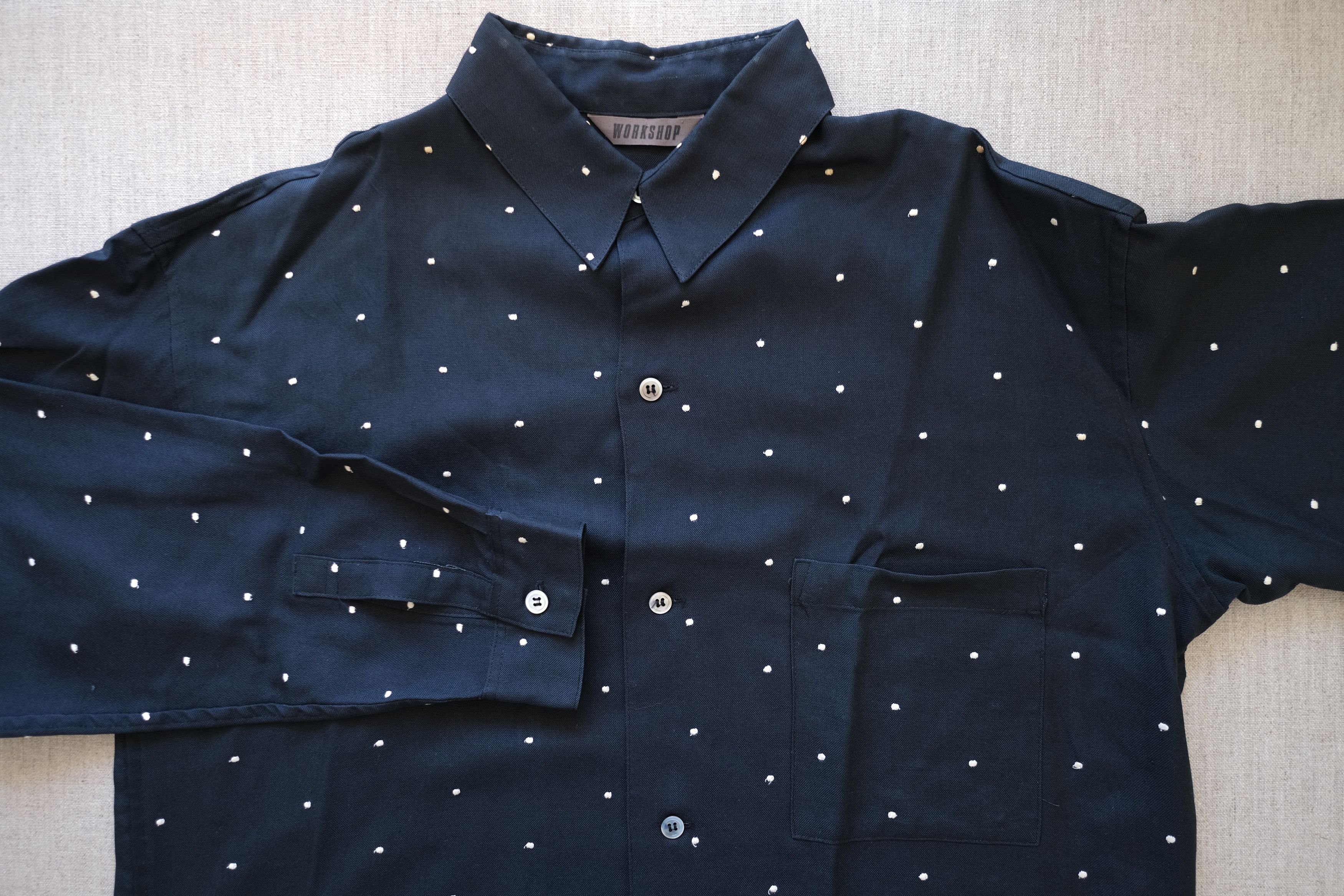 1980s Rayon Embroidered Pin Dot Workshop Shirt - 3