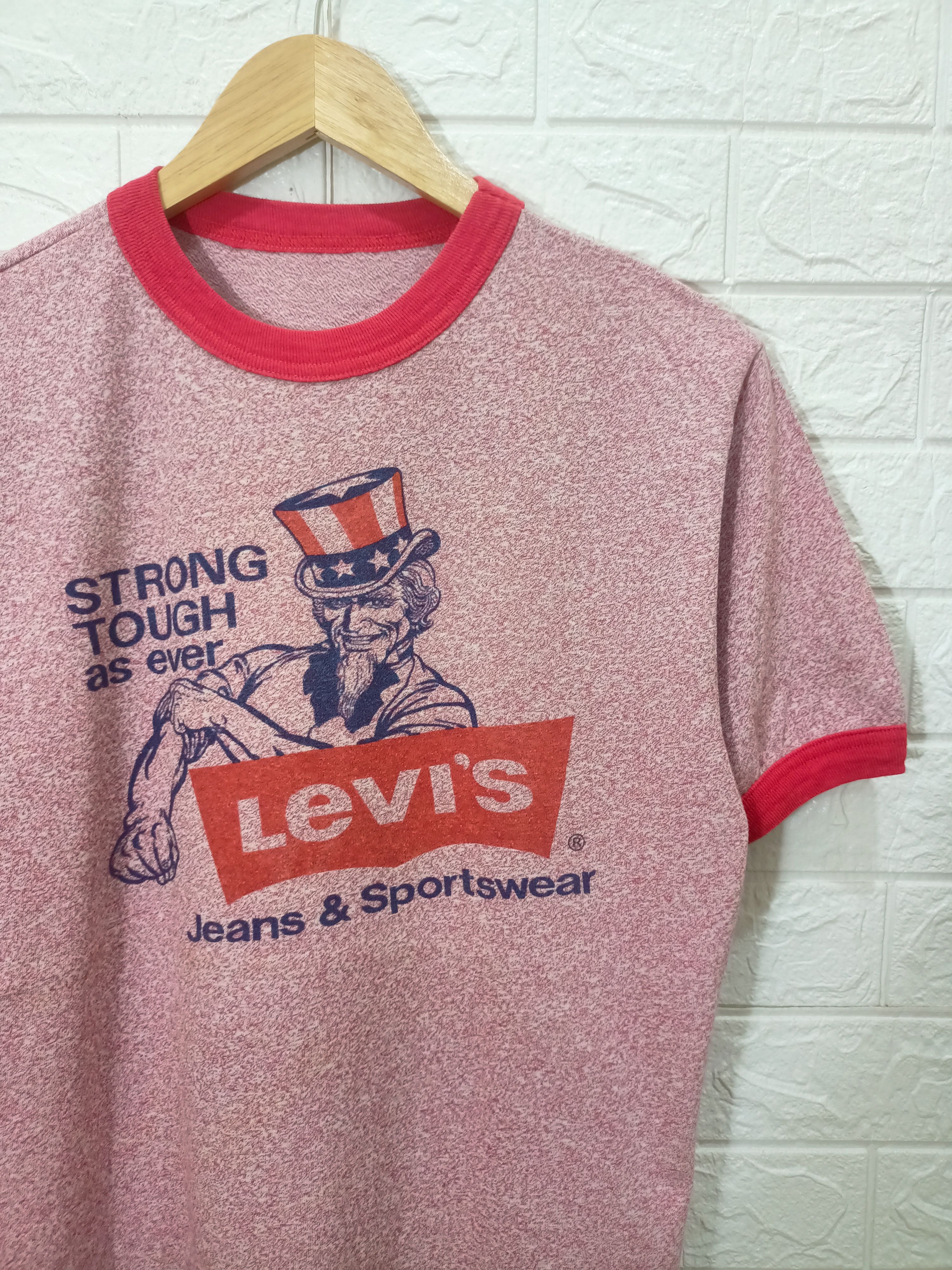 Rare Vintage 80s LEVIS Uncle Sam Strong Tough Printed Tee - 6