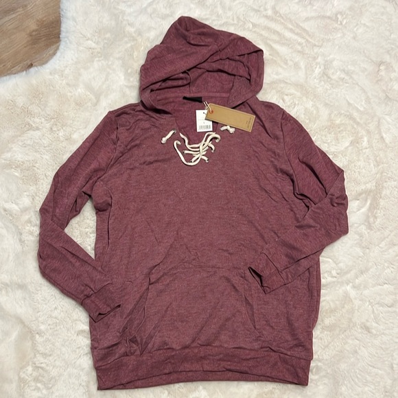 Cotton On French Terry Wine Color Oversized Lace Up Hoodie - 3