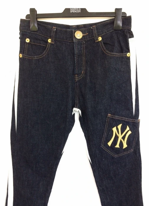MLB - New York Yankees Striped Design Hip Hop Style Denim Pant - 2