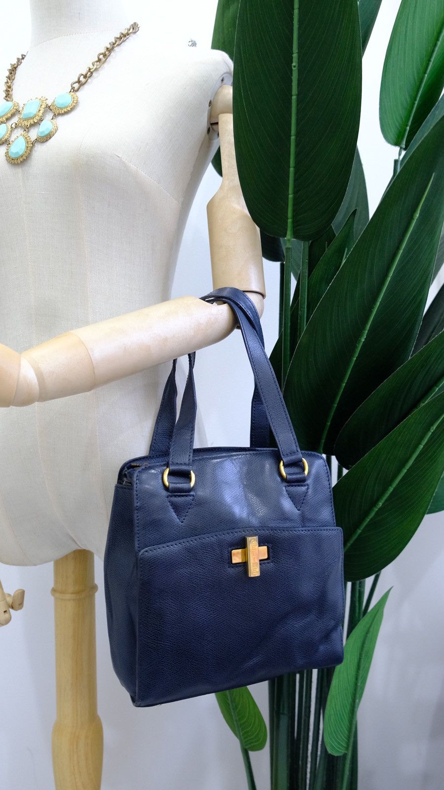 Vintage Celine Paris turnlock handbag blue leather - 1