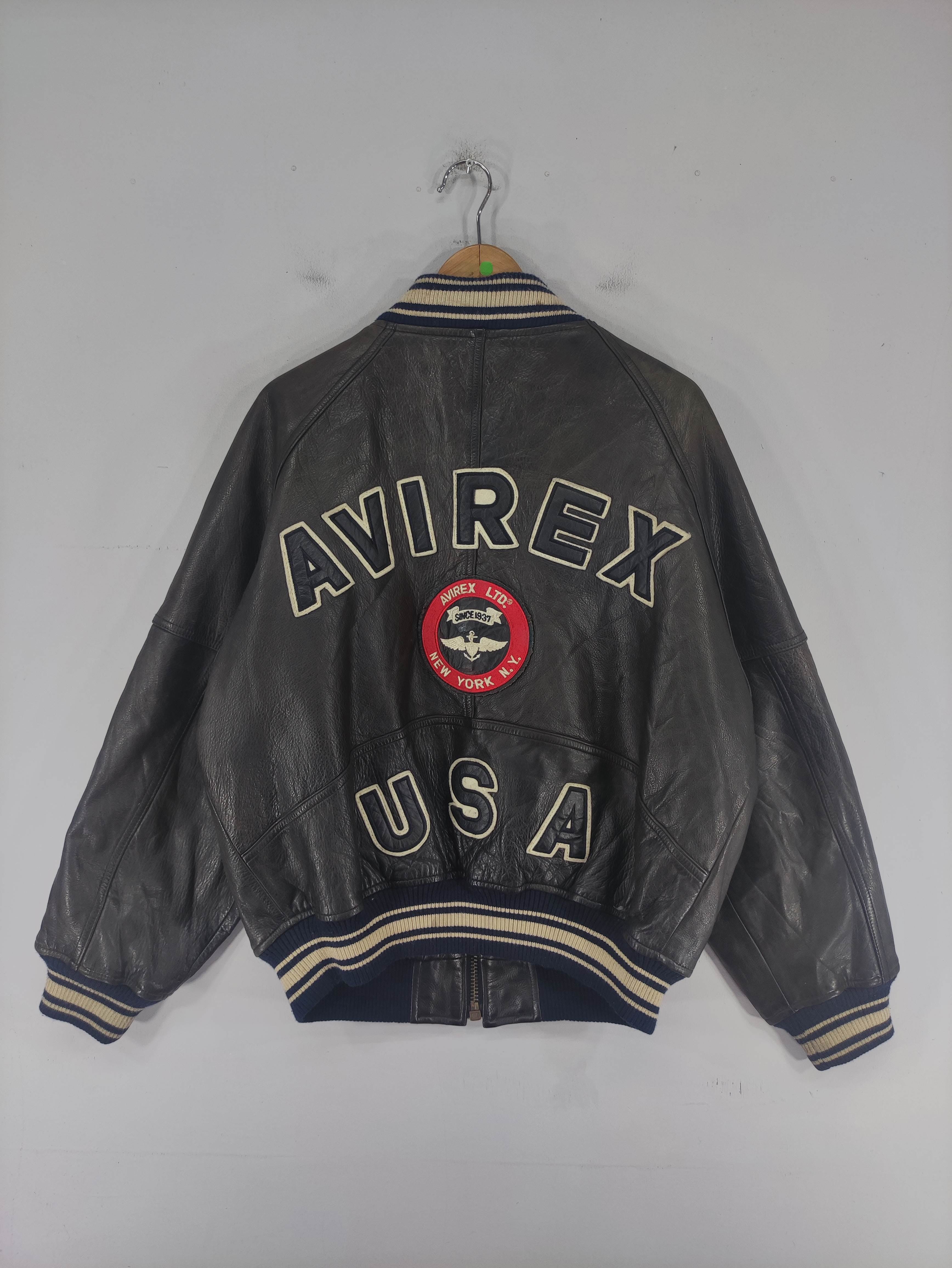 Vintage Avirex Varsity Leather Jacket Spell Out Zipper - 1