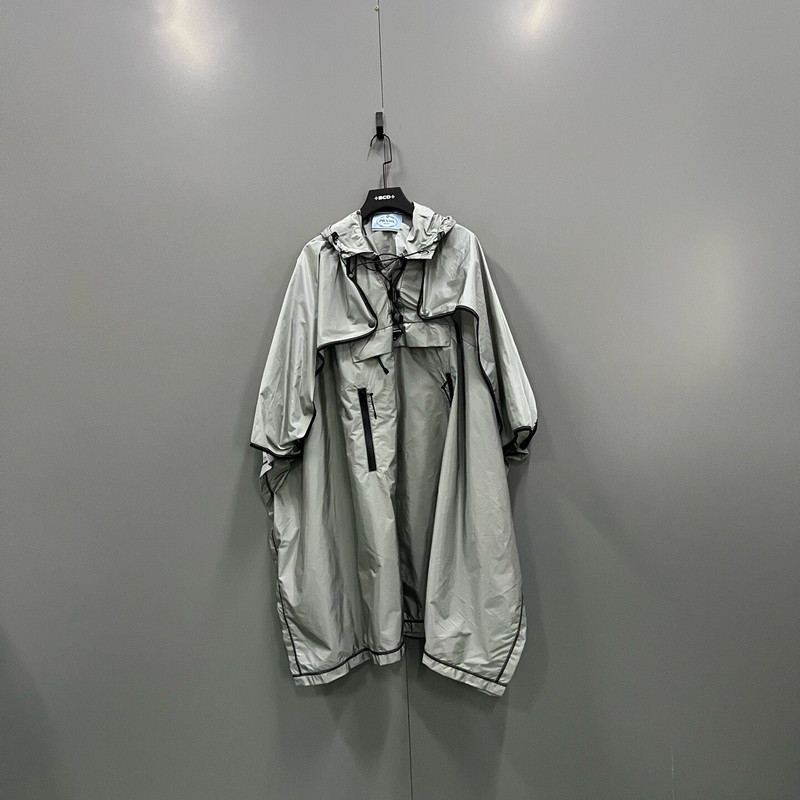 Prada Silver Hooded Triangle Logo Cape - 1