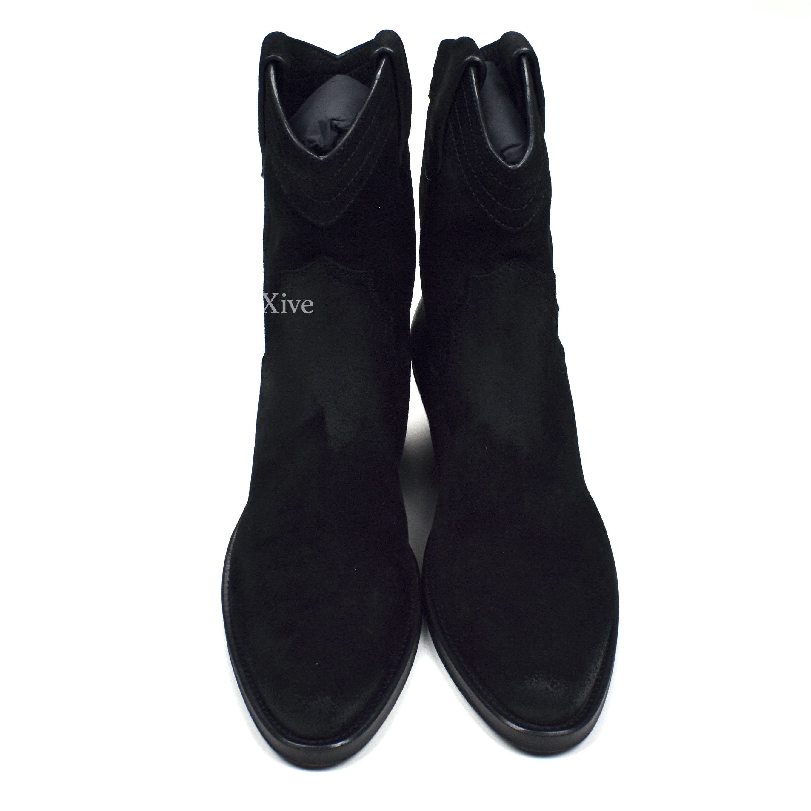 Saint Laurent Black Buffed Suede Santiag Western Boots - 5