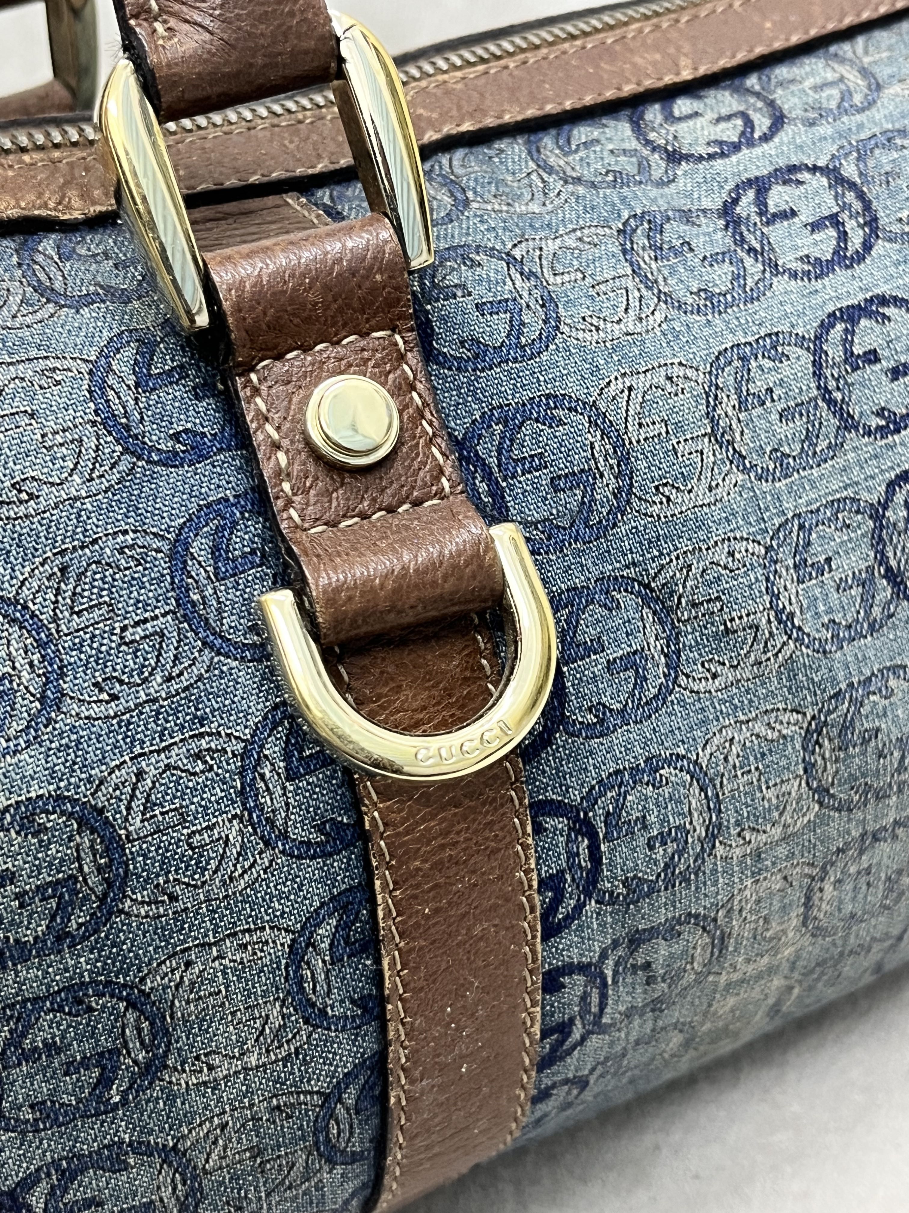 VTG GUCCI ABBEY DENIM LEATHER HANDBAG BOSTON - 4