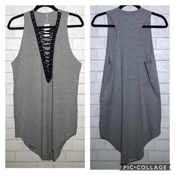 LF Oversized Long Lace Up Racerback Tank Dress - 2