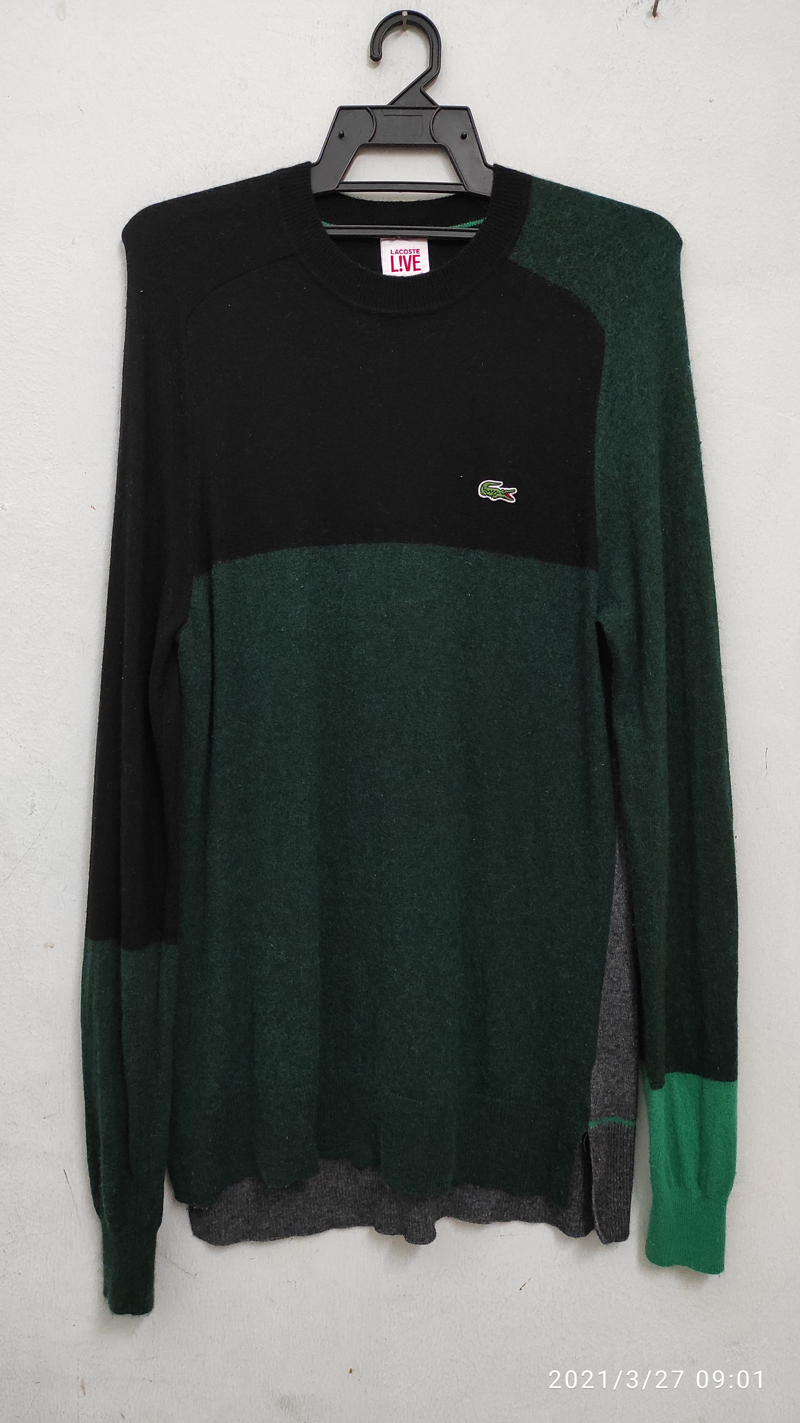 Authentic Lacoste L!ve knit raglan side split color block sweater - 1
