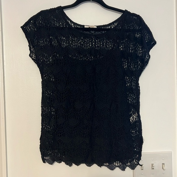 Ella Moss Black Jasmine Lace Top Eyelet Crochet Top + Cami Set - 2