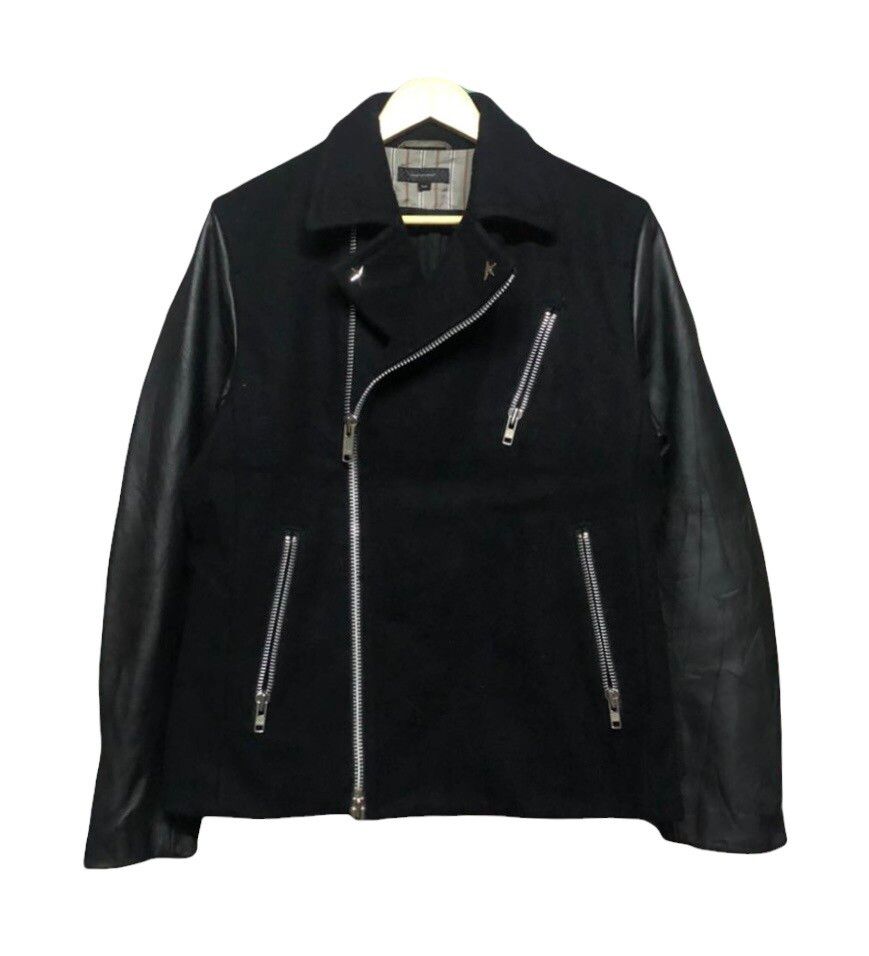 Rare🔥Nano Universe Black Leathe Bikers Jacket Double Collar - 1