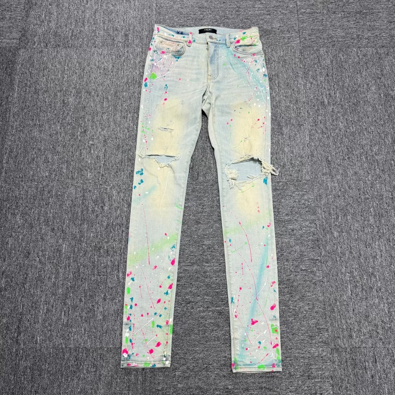 Amiri Blue Splatter Distressed Denim Jeans - 1