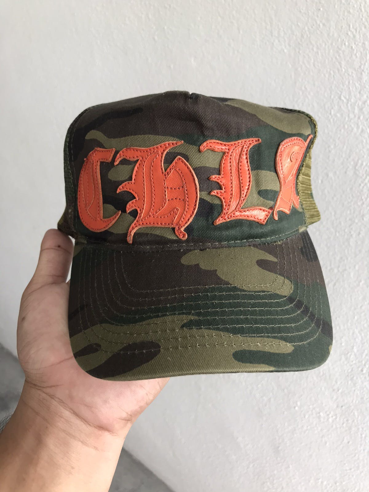 RARE VINTAGE CAMO CHROME HEARTS C.H.L.A LEATHER HAT - 2