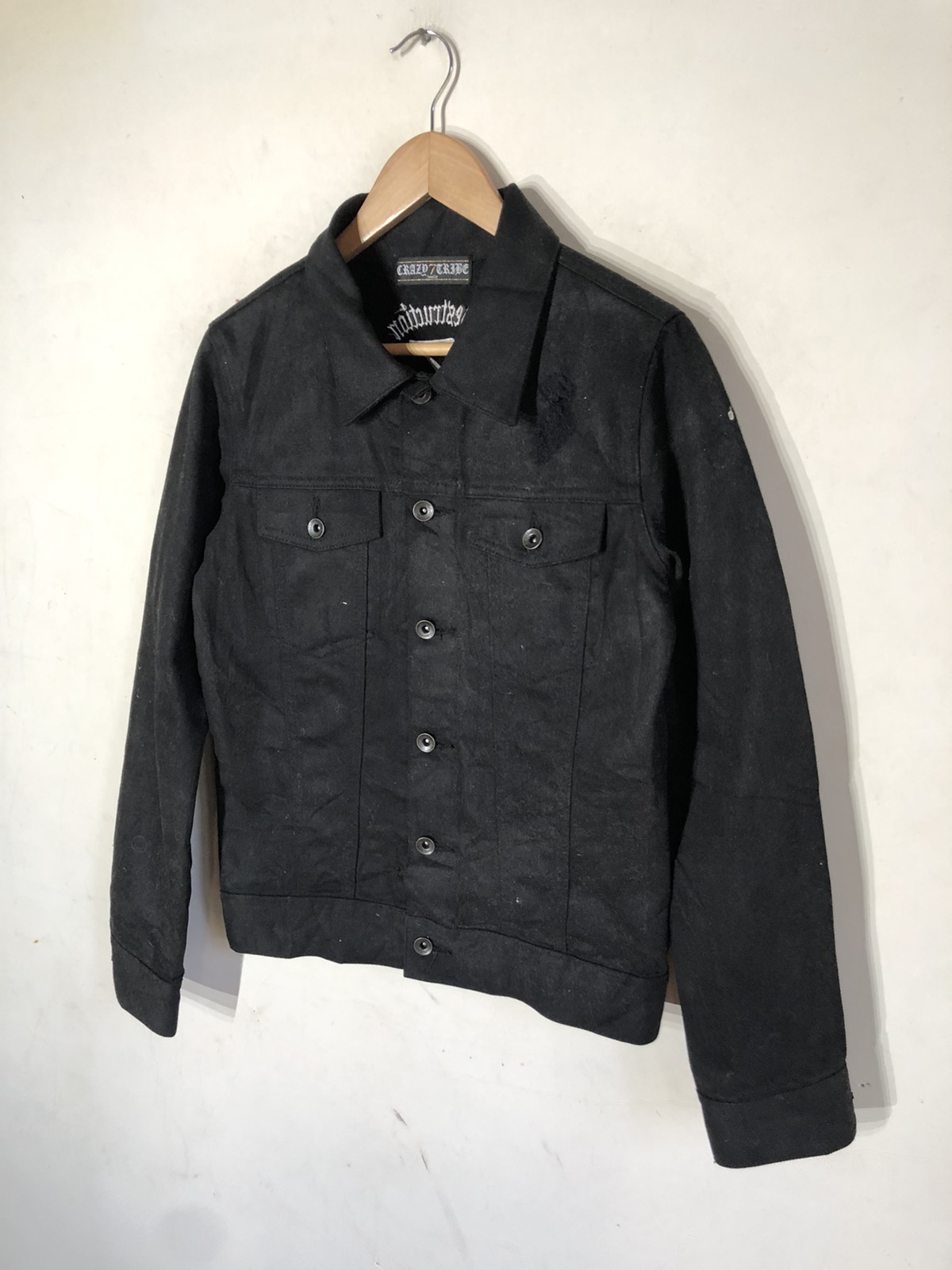 Black waxed denim trucker jacket - 2