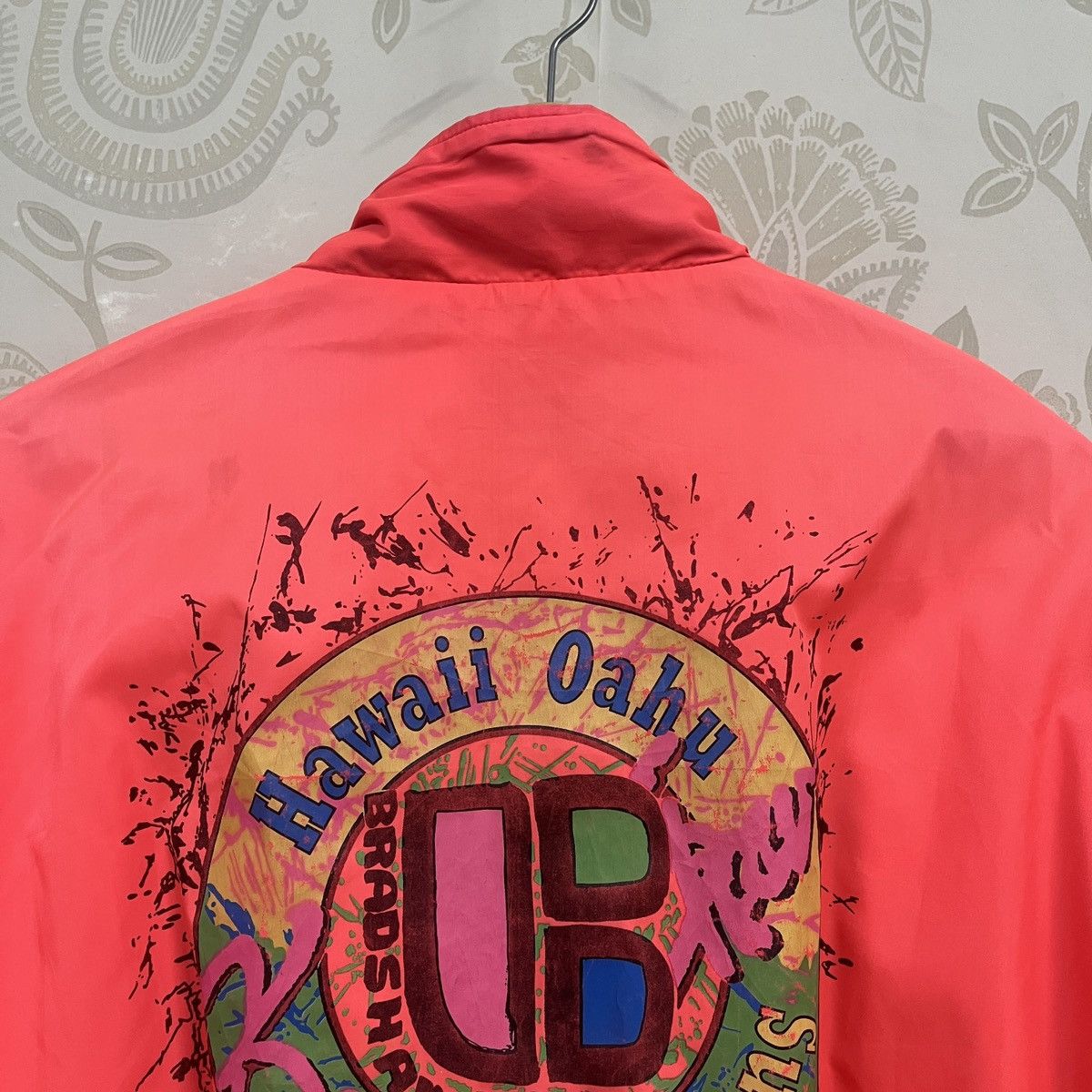 Vintage 80s Surf Style Jacket Fluorescent Red Hawaii USA - 20