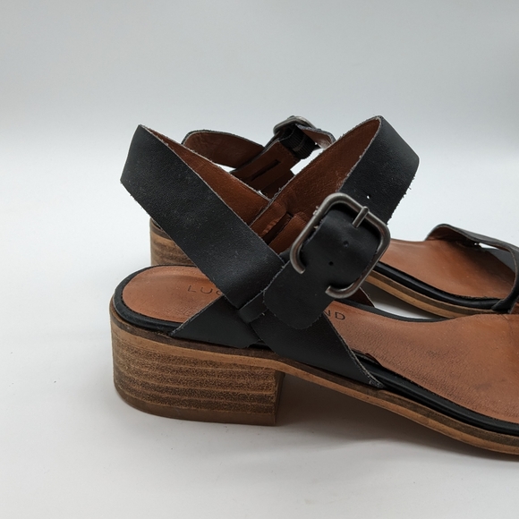 Lucky Brand Toni Block Heel Black Leather Ankle Strap Sandal 8M Euro 38 - 5