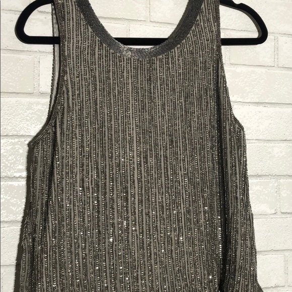 Parker Silver Gatsby Style Dress Sequin + Beaded - 6