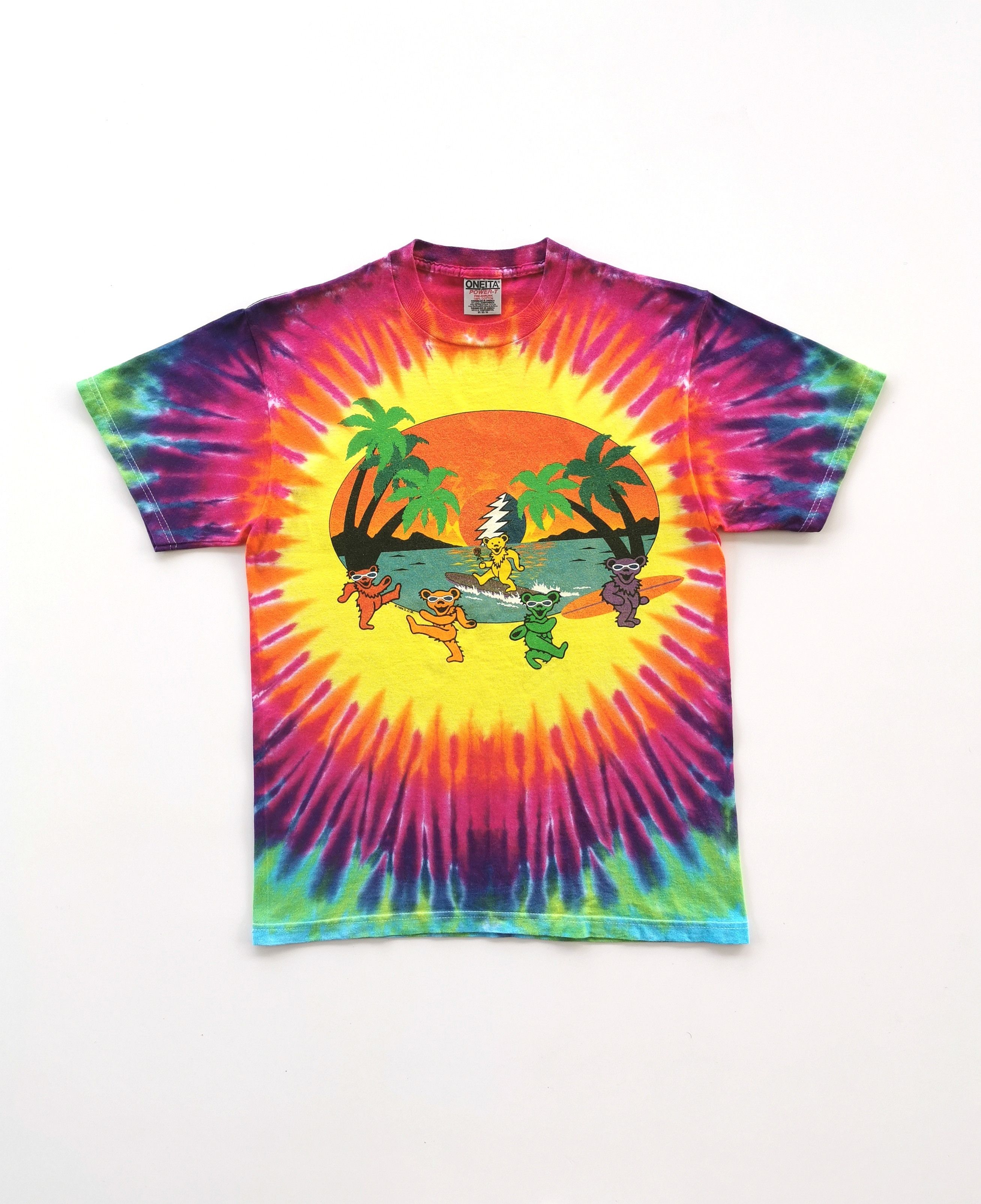 1998 Vintage Grateful Dead Bear Surf Sunset Tie Dye Tees - 3