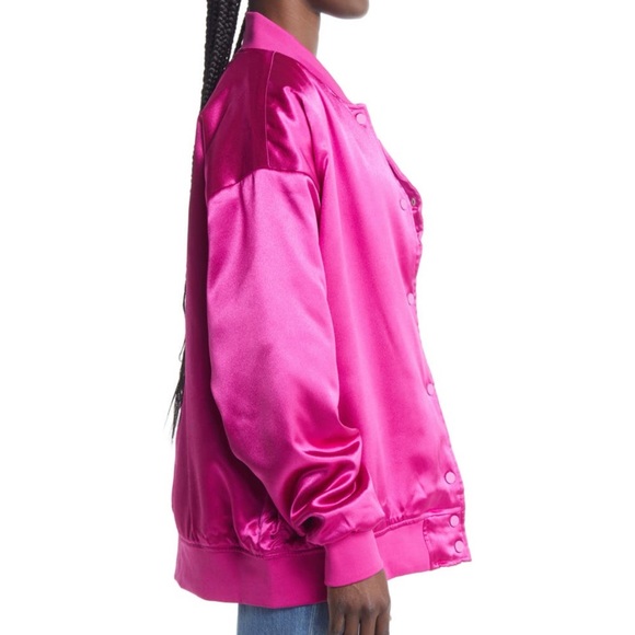 Azalea Wang Pink Oversized Satin Bomber Jacket - 3