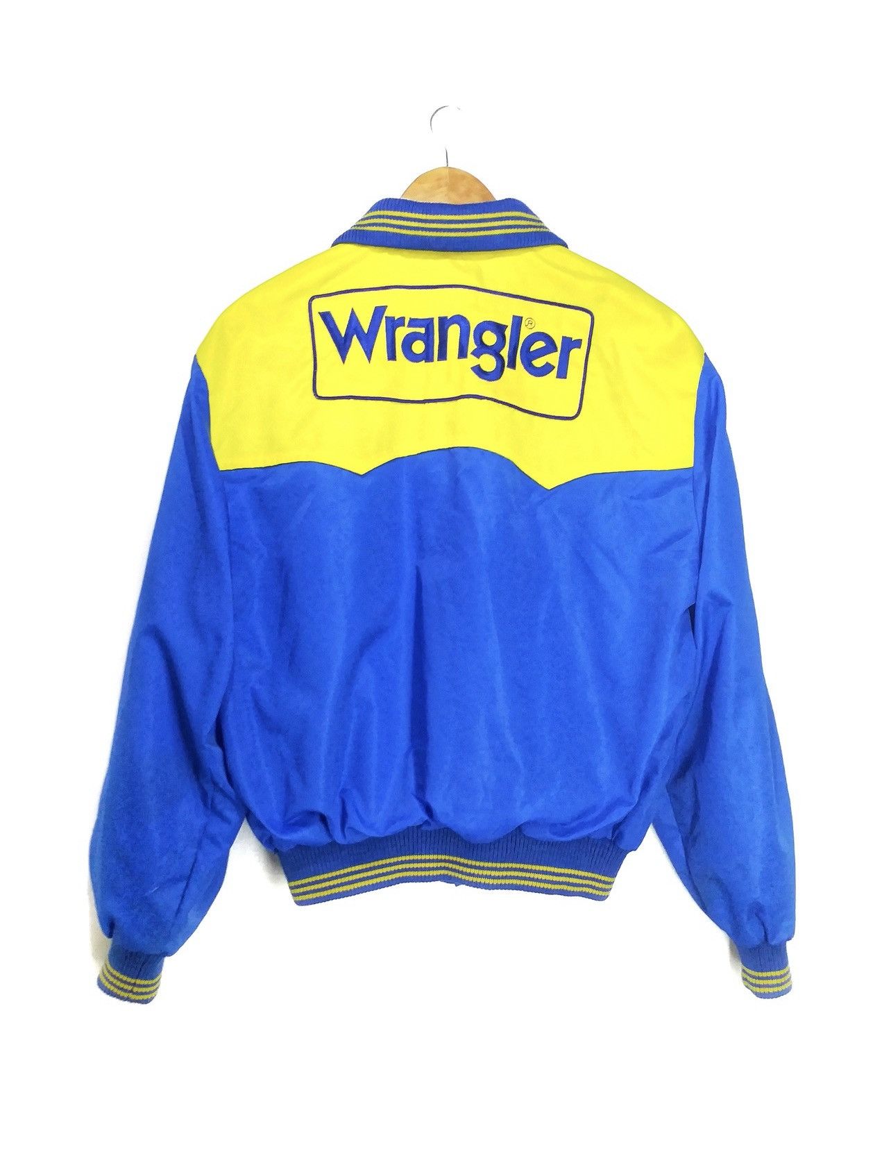 Vintage WRANGLER BIG SPELLOUT SATIN JACKET COLOR BLOCK - 2