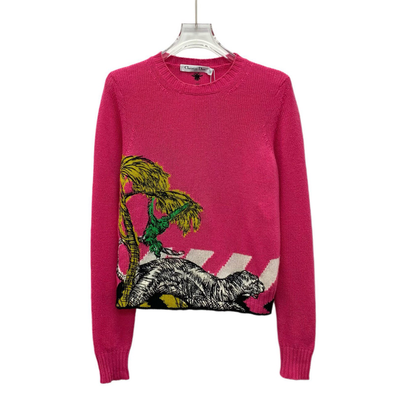 Dior Cashmere Crew Neck Long Sleeve Knit Sweater Pink - 1