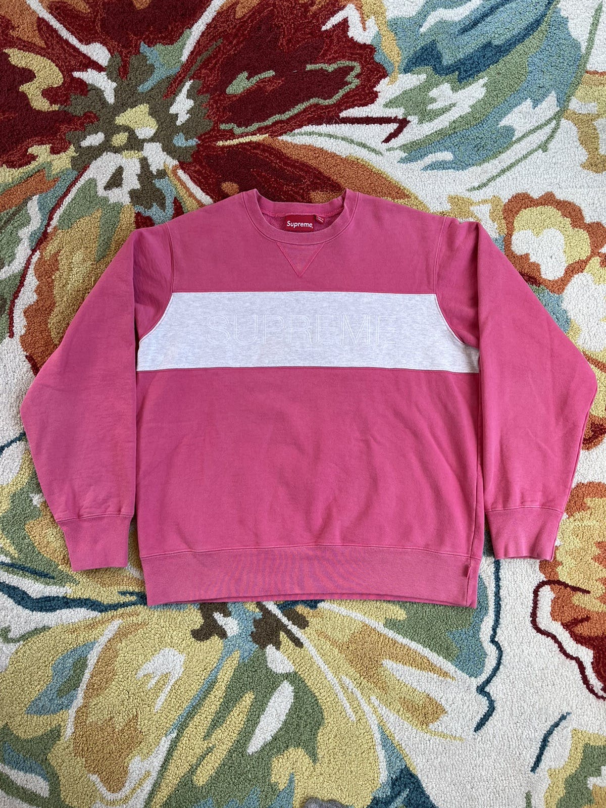 Supreme Supreme Zig Zag Stitch Panel Crewneck FW17 Hot Pink | kchype |  REVERSIBLE