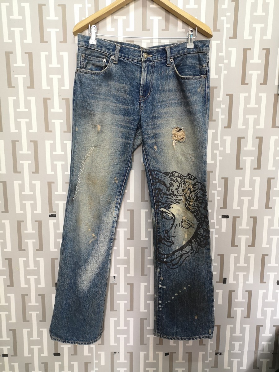 Distressed Denim - Distressed Versace Medusa Head Print Jeans - 1