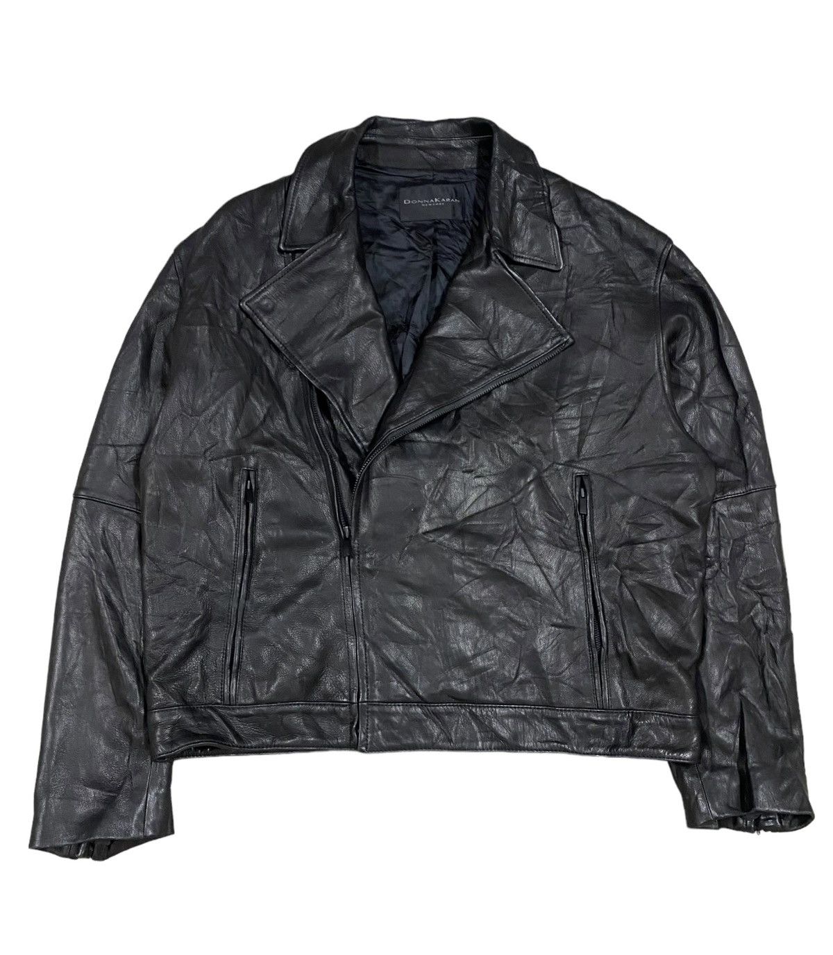Vtg🌑Donna Karan New York Double Collar Leather Jacket - 1